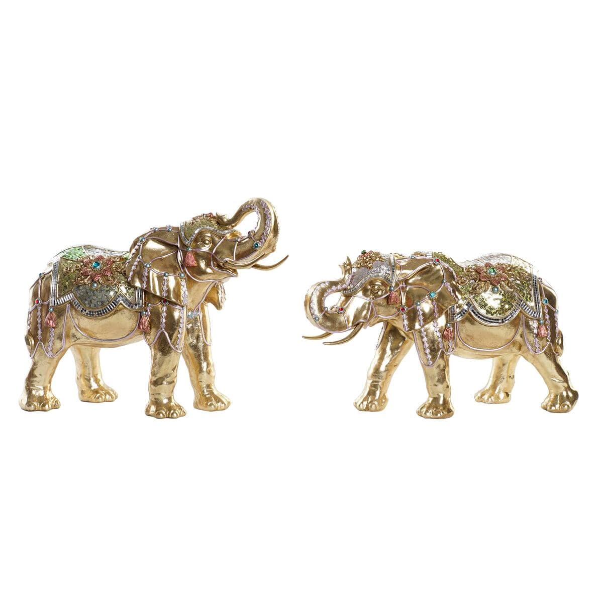 Deko-Figur DKD Home Decor Elefant Gold Harz Bunt Kolonial (45,5 x 20 x 35 cm) (2 Stück) — Bild 1