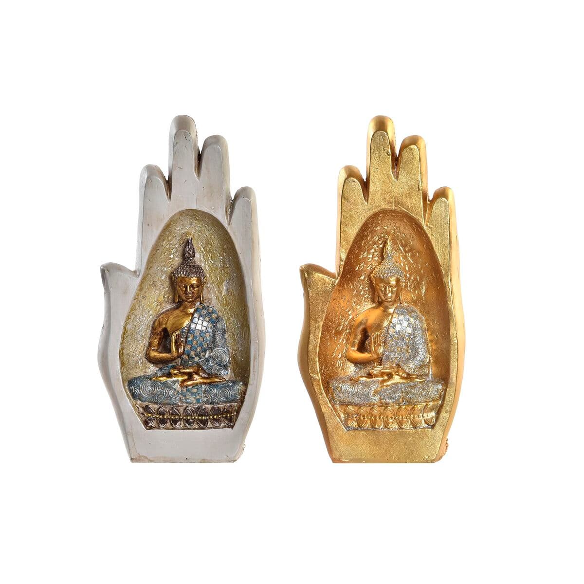 Deko-Figur DKD Home Decor Antiker Finish Grau Gold Buddha Harz Orientalisch (10 x 7,2 x 20,9 cm) (2 Stück) — Bild 1