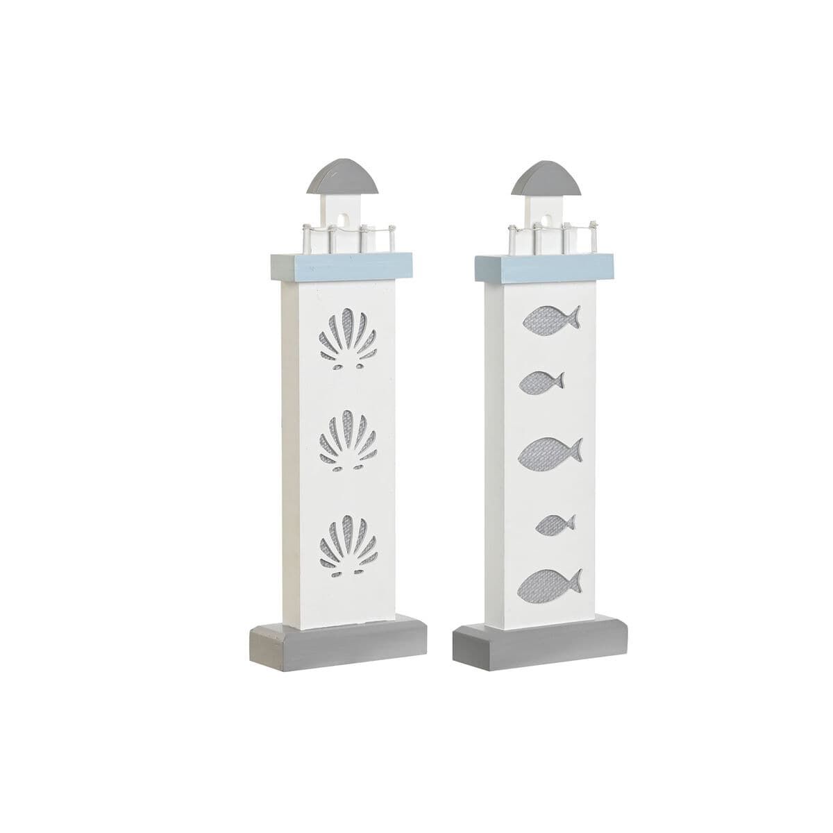 Deko-Figur DKD Home Decor 14 x 5,5 x 40 cm Blau Weiß Leuchtturm Spiralen Muschel Mediterraner (2 Stück) — Bild 1