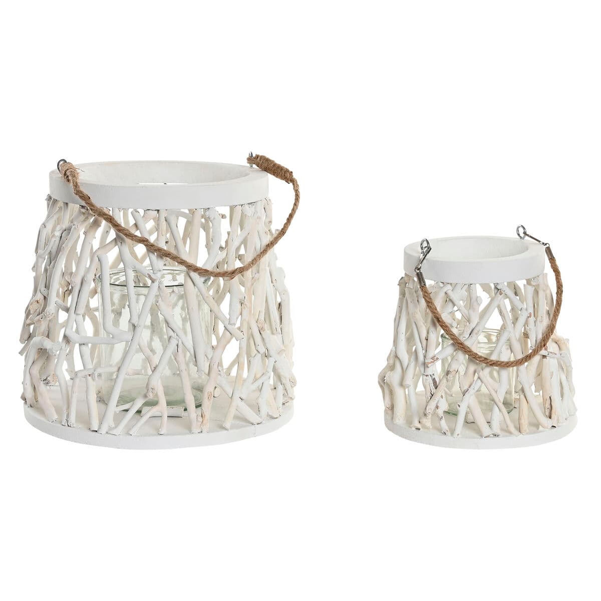 Kerzenschale Home ESPRIT Weiß Holz Kristall 35 x 35 x 32 cm (2 Stück) — Bild 1