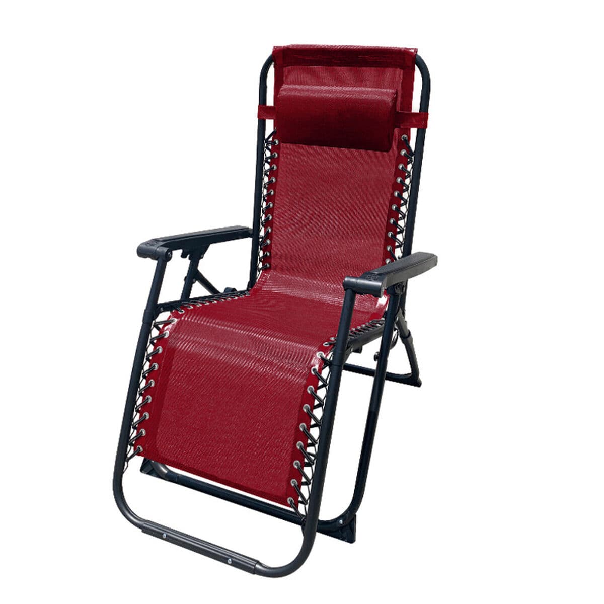 Marbueno klappbarer Stahl Liegestuhl mit Kissen Garten und Pool 90X66X108 cm Schwerkraft Null Bordeaux 10010 — Bild 1