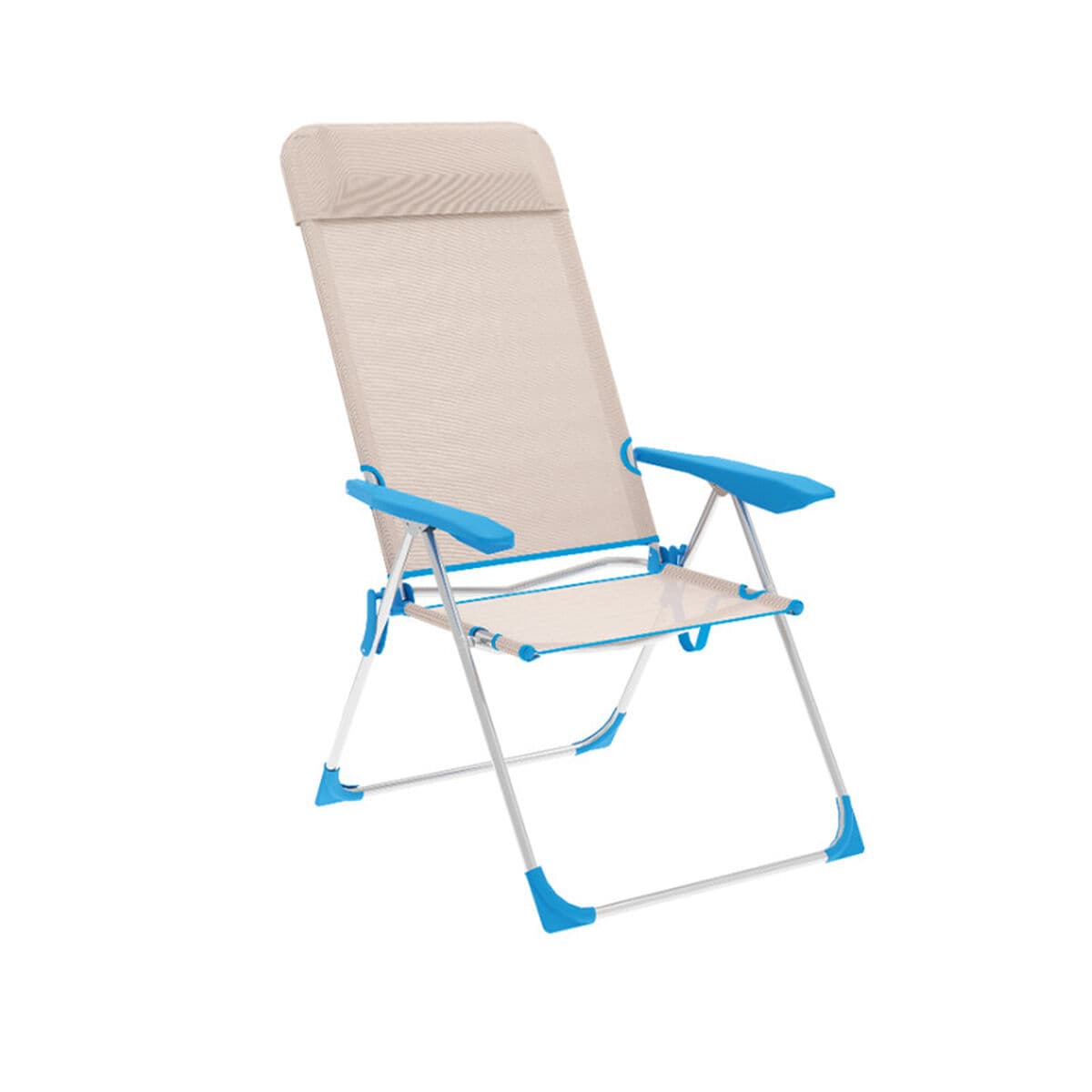 Marbueno Klappstuhl 5 Positionen Aluminium mit Kissen Beige/Blau Strand und Pool 69X58X109 cm 10175 — Bild 1