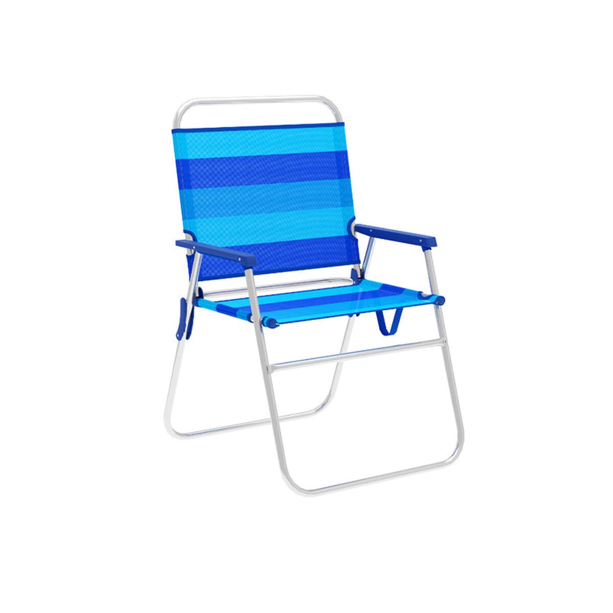 Marbueno Klappstuhl Aluminium mit blau gestreiftem Kissen Strand und Pool 52X56X80 cm 10244 — Bild 1