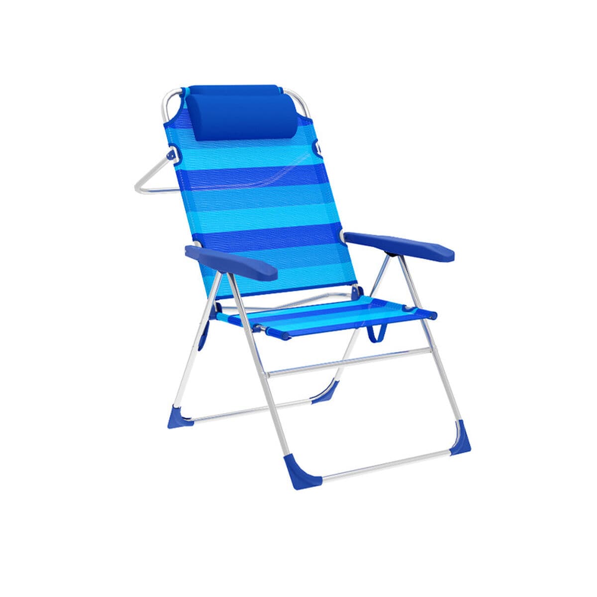 Marbueno Klappstuhl 5 Positionen Aluminium mit Kissen Streifen Blau Strand und Pool 67X66X99 cm 10246 — Bild 1