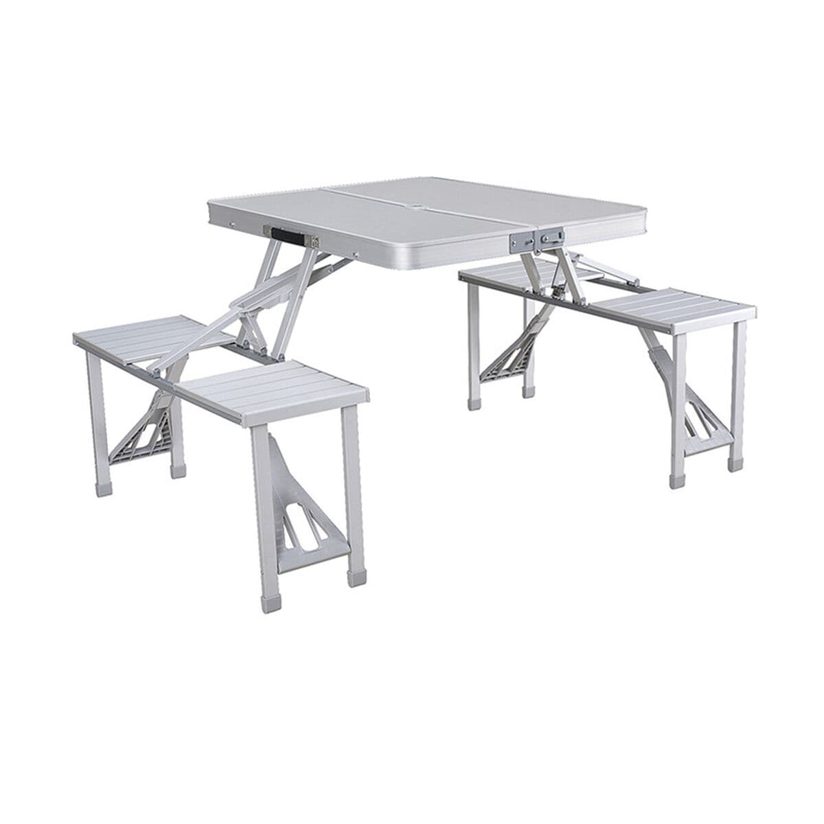 Marbueno Tisch und 4 Sitze mit Sonnenschirmloch Klappbar Aluminium Grau Camping und Strand 136X85X67 cm 10439 — Bild 1
